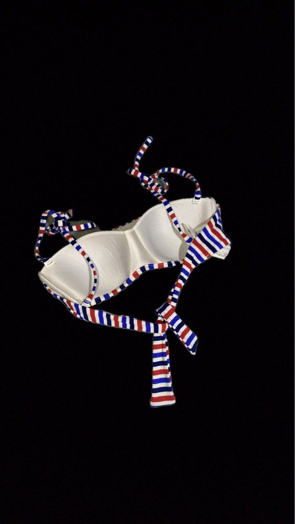 Striped Bikini Top - Red, White, Blue (Category: Bikinis & Swimsuits) located in Cavite. Submitted by zyrahramos (Listing ID 1464313332, Image 3). Description: 💋Adorable red, white, and blue striped bikini top. 💋Adjustable tie closure at the neck and back for a perfect fit. 💋Features padded cups for added support and shape. 💋Ideal for beach days, pool parties, or your next getaway!.