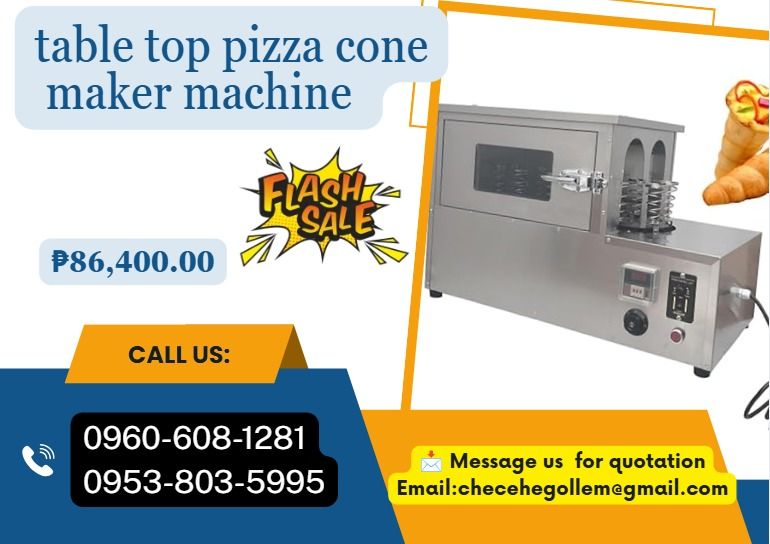 table top pizza cone maker machine (Category: Everything Else Others) located in Caloocan City. Submitted by mightywater-74d1 (Listing ID 1464149644, Image 1). Description: " Power: 2.2KW ●Input Voltage: 220V/110V ●Capacity: 12pcs ●Productivity: 200-240pcs/hour ●Material: 304# food grade stainless steel ●Temperature: 0-400C adjustable ●Size: 820mm*440mm*500mm ●Weight: 40KG " .