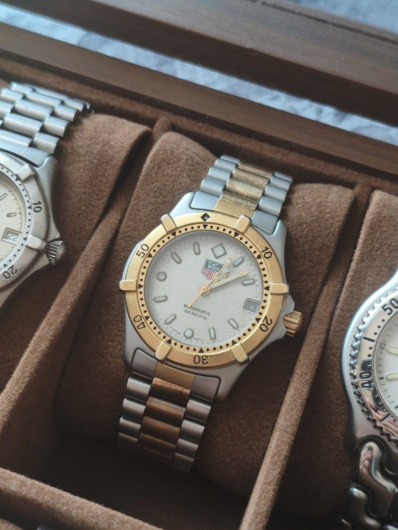 TAG Heuer 2000 Professional Authomatic (Category: Luxury Watches) located in Manila. Submitted by brick.owens (Listing ID 1464185969, Image 1). Description: TAG Heuer 2000 Series Professional ref no. 665.013F granite dial 35mm automatic unidirectional rotating bezel two-tone stainless steel unpolished in good condition considering age naked selling for only Php 35,000.