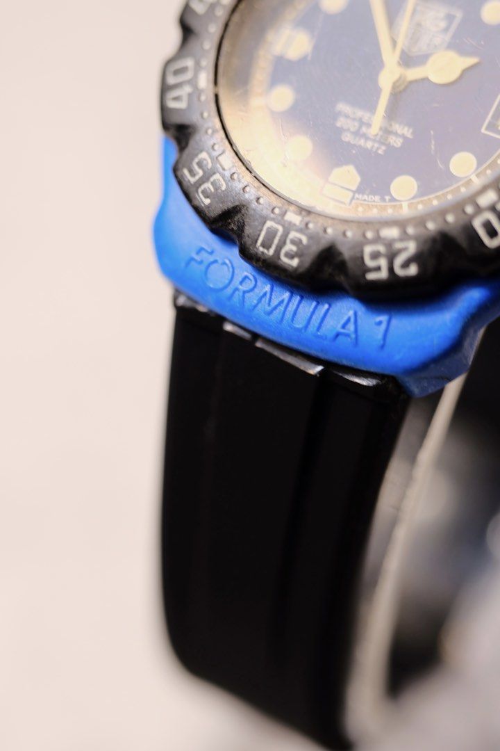Tag Heuer Formula 1 “Nelson Piquet” (Category: Luxury Watches) located in Davao. Submitted by carussel (Listing ID 1464195221, Image 3). Description: Tag Heuer Formula 1 “Nelson Piquet” CASE: Matte blue case measures 37.5mm (w/crown, 36mm with) x 40mm. MOVEMENT: Heuer Calibre 4.87 hacking quartz movement, manufactured in 1994. Replacement Rubber Strap.