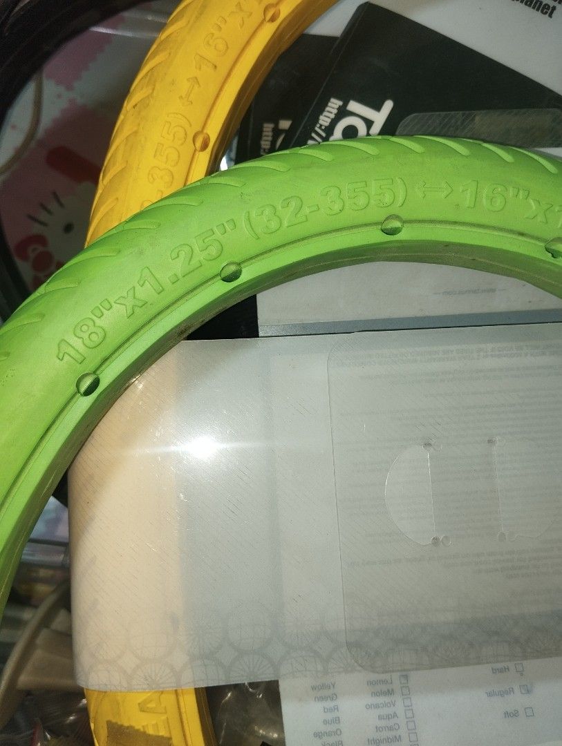 Tannus Aither 1.1 Airless Tires (Category: Bicycles) located in Makati City. Submitted by christhrift10 (Listing ID 1464200235, Image 3). Description: Tannus Aither 1.1 Airless Tires 700x23c(23-622) Violet 1 pair - P2,000 700x23x(23-622) Pink 1 pair & 1pc P800 each 18x1.25(32-355)-16x1.25(32-349) 1pc Green & 1pc Yellow P800 each 20x1.50(40-406) 1pc Black P800 18x1.25(32-355)-16x1.25(32-349) Black 2 pairs - P1,500 per pair Loc.Olympia, Makati City