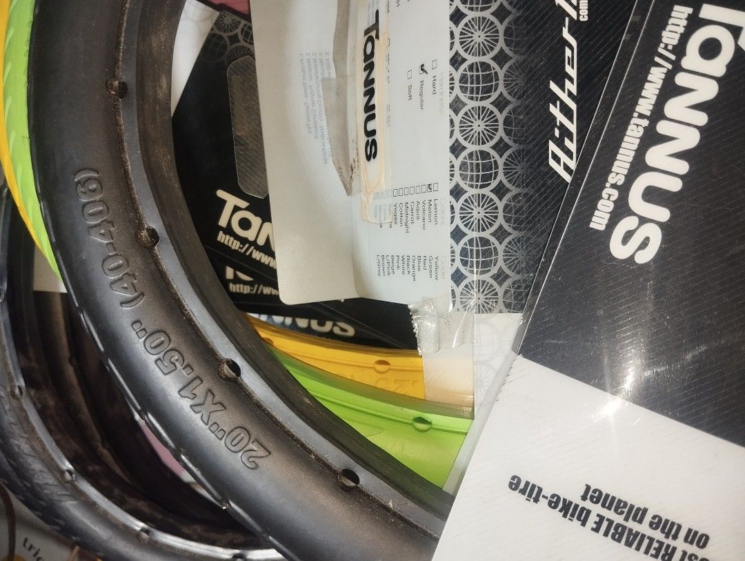 Tannus Aither 1.1 Airless Tires (Category: Bicycles) located in Makati City. Submitted by christhrift10 (Listing ID 1464200235, Image 2). Description: Tannus Aither 1.1 Airless Tires 700x23c(23-622) Violet 1 pair - P2,000 700x23x(23-622) Pink 1 pair & 1pc P800 each 18x1.25(32-355)-16x1.25(32-349) 1pc Green & 1pc Yellow P800 each 20x1.50(40-406) 1pc Black P800 18x1.25(32-355)-16x1.25(32-349) Black 2 pairs - P1,500 per pair Loc.Olympia, Makati City