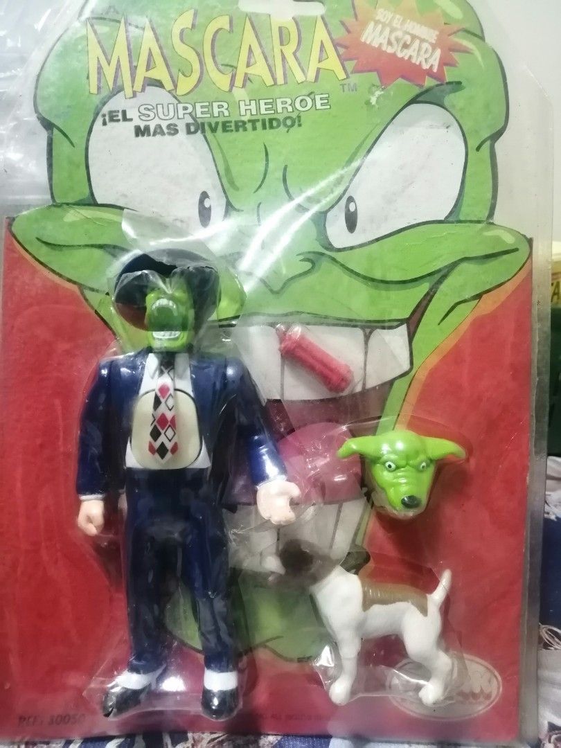 The Mask with Milo (Category: Kids Toys) located in Pateros City. Submitted by romferarc333 (Listing ID 1464351073, Image 1). Description: Vintage Spanish released The Mask Figure Toy Figures are mint in damage Card due to old age. Toy Island 1997 The Mask Animated Series.