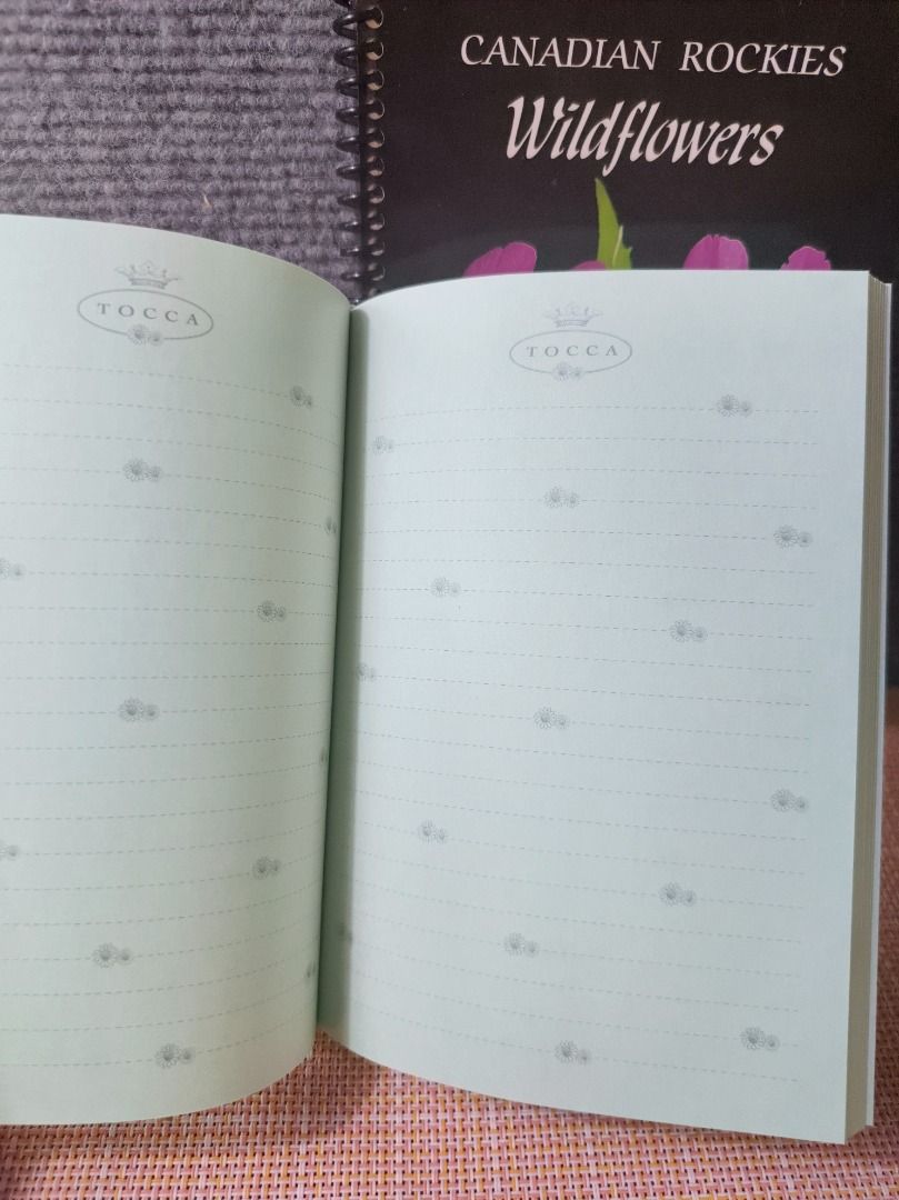 TOCCA Lined Notebook Journal (Category: Stationery & School Supplies) located in San Leonardo. Submitted by burgossanleonardo.12345 (Listing ID 1464182797, Image 2). Description: - Cute TOCCA notebook - Lined pages, perfect for notes or journaling - Light green pages with delicate floral accents - Some writing on the inside cover - Great for personal use or as a gift.