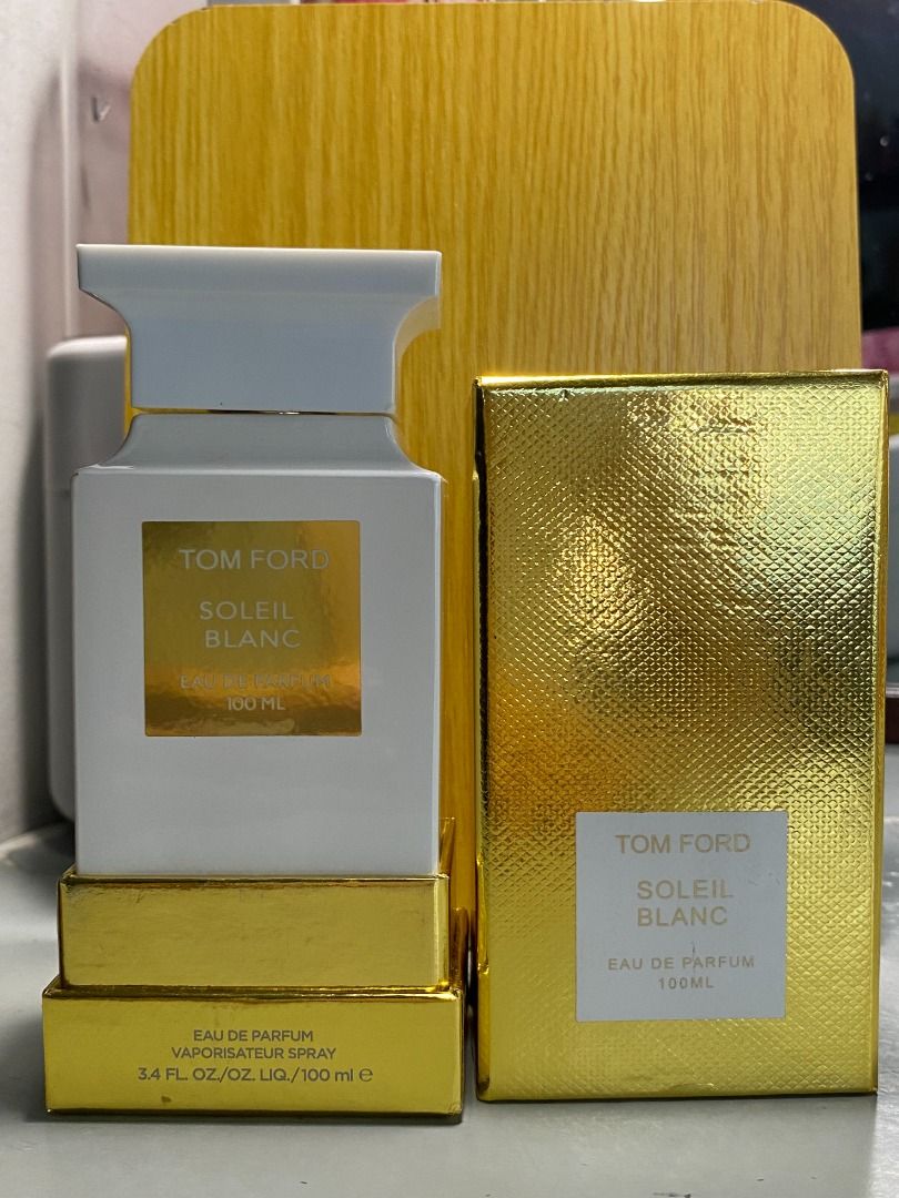 Tom Ford Soleil Blanc EDP (Category: Fragrance & Deodorants) located in Quezon City. Submitted by clementin_e (Listing ID 1464269984, Image 1). Description: - US tester, oil based. Smells just like the OG - Features a stylish white casing - Elegant gold accents on the label - Includes original gold box - Selling as is. Just few sprays missing.