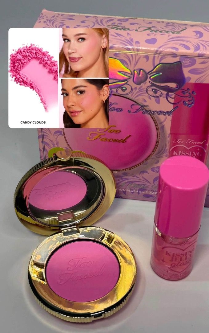Too Faced Cloud Crush Blush & Lip Gloss (Category: Makeup) located in Cebu City. Submitted by kyeshamori24 (Listing ID 1464329735, Image 3). Description: - Too Faced Cloud Crush Blush in Candy Clouds - Shade: Beautiful diffused matte pink - Includes Too Faced Kissing Jelly Gloss - Perfect for adding a pop of color to cheeks and lips.