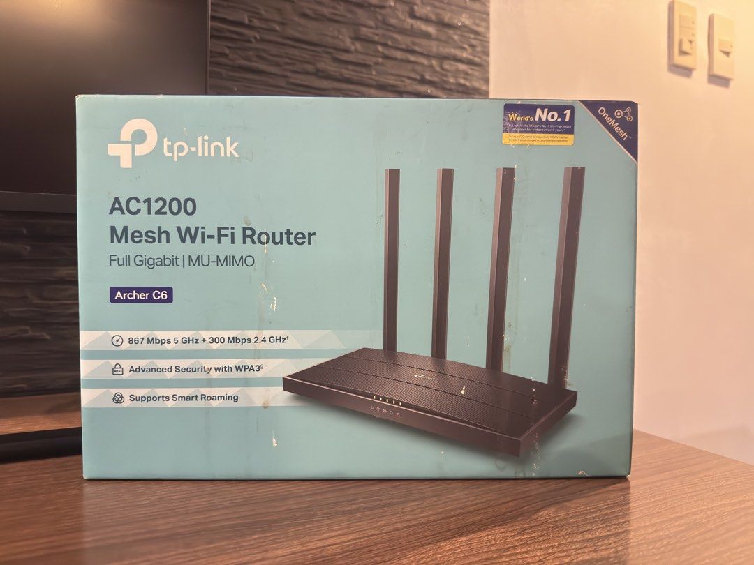 TP-Link AC1200 Mesh Wi-Fi Router Archer C6 (Category: Networking) located in Taguig. Submitted by jhnlndllcndn (Listing ID 1464350863, Image 1). Description: - TP-Link AC1200 Mesh Wi-Fi Router - Full Gigabit Ports for faster wired connections - MU-MIMO technology for efficient multi-device use - Smart Roaming for seamless Wi-Fi coverage - Advanced Security with WPA3 - Speeds: 867 Mbps (5 GHz) + 300 Mbps (2.4 GHz) - Ideal for whole-home Wi-Fi cove
