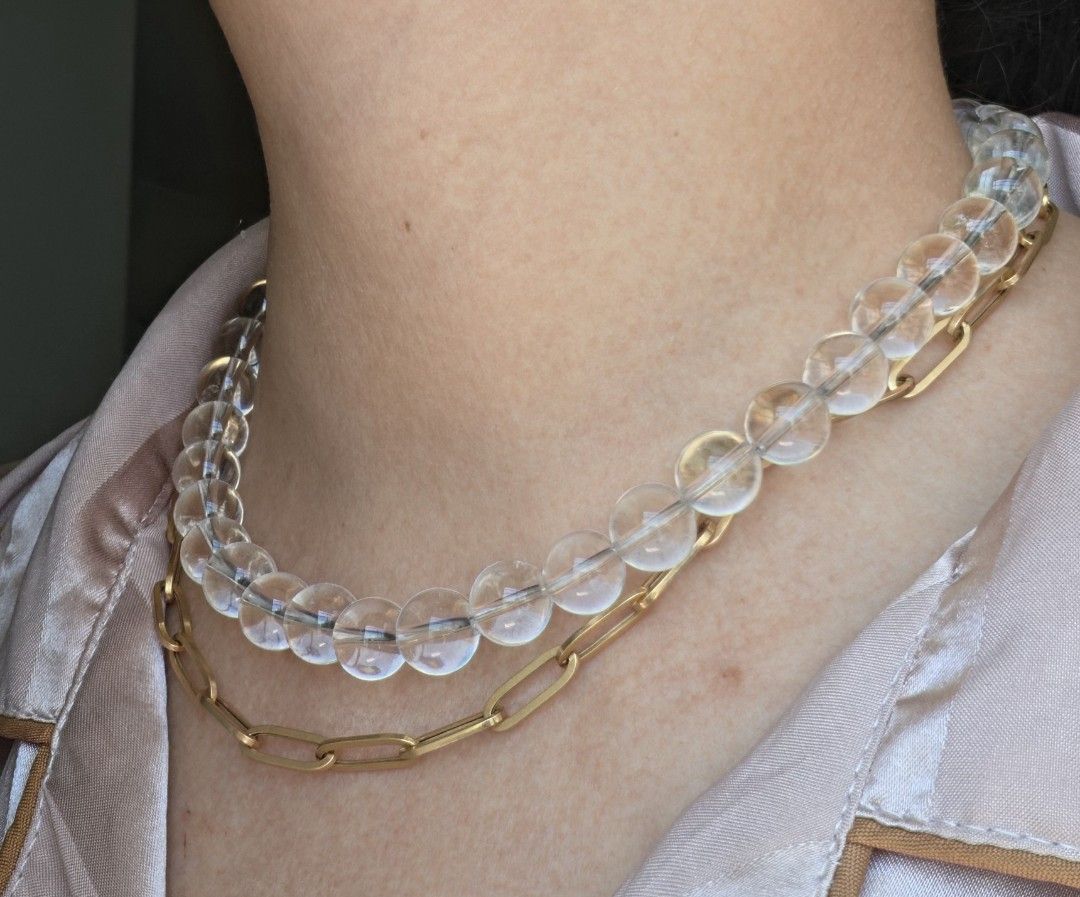 Type AA Clear Quartz necklace (Category: Necklaces) located in Manila. Submitted by cavalierdolls (Listing ID 1464162032, Image 2). Description: Curated AAA Clear Quartz Beads Necklace ✨ Selected for clarity. Made to stand out. Available 10mm 2k with certificate.