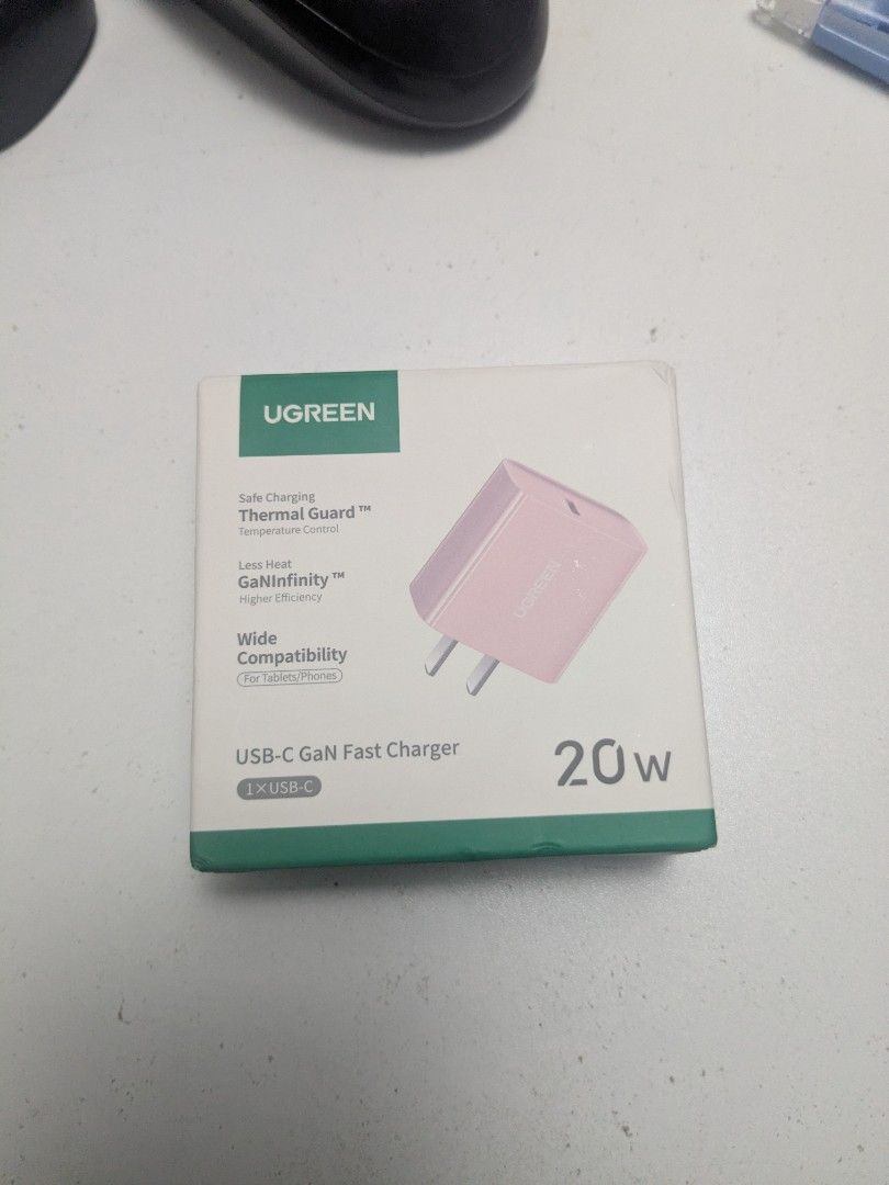 Ugreen GaN fast charger USB-C (Category: Chargers) located in Manila. Submitted by h0nder (Listing ID 1464178380, Image 1). Description: - Brand new, still in box. - Type: GaN Fast Charger - Power Output: 20W - Port: 1 x USB-C - Technology: GaN for higher efficiency and less heat - Compatibility: Wide, suitable for Tablets/Phones - Features: Safe charging with Thermal Guard™ - Design: Compact and lightweight.
