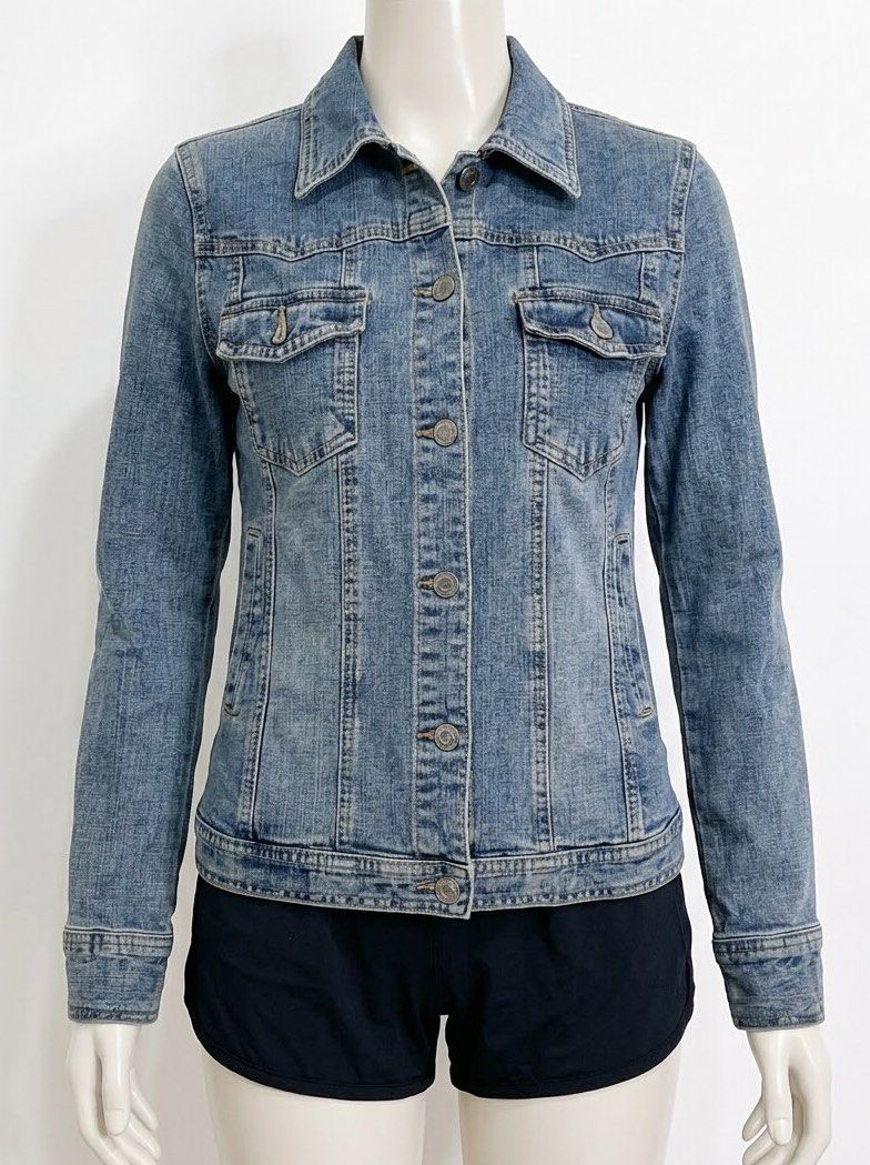 Upper Freak Classic Medium Wash Denim Trucker Jacket (Fits Small to Medium) (Category: Coats, Jackets and Outerwear) located in Calapan. Submitted by shop_storeal (Listing ID 1464207668, Image 1). Description: Brand: Upper Freak Size: Fits Small to Medium (fitted trucker style) Dimes: 22.5L, 17W, 23in sleeves Condition: Gently Used / Great Condition Flaws: Natural light denim fading/whiskering; no visible holes, tears, or missing metal buttons. M
