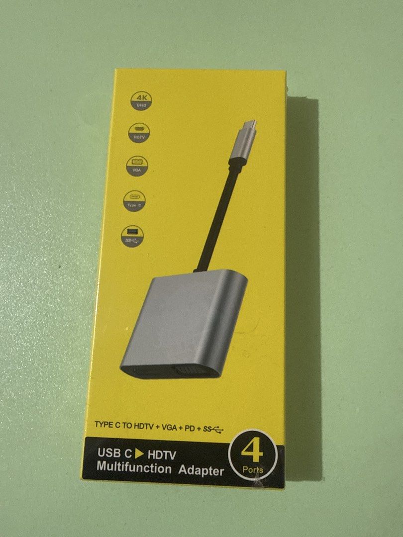 USB C Multifunction Adapter 4K HDTV VGA PD USB C (Category: Cables & Adaptors) located in Pasig City. Submitted by fiercemoon_f4c53e (Listing ID 1464251388, Image 1). Description: - Connect to 4K HDTV or 1080p VGA displays. - Power up your device with 100W USB-C PD charging. - Transfer files quickly with a high-speed USB-A port. - Easy setup: Plug and play, no drivers needed. - Perfect for MacBooks and other USB-C laptops..