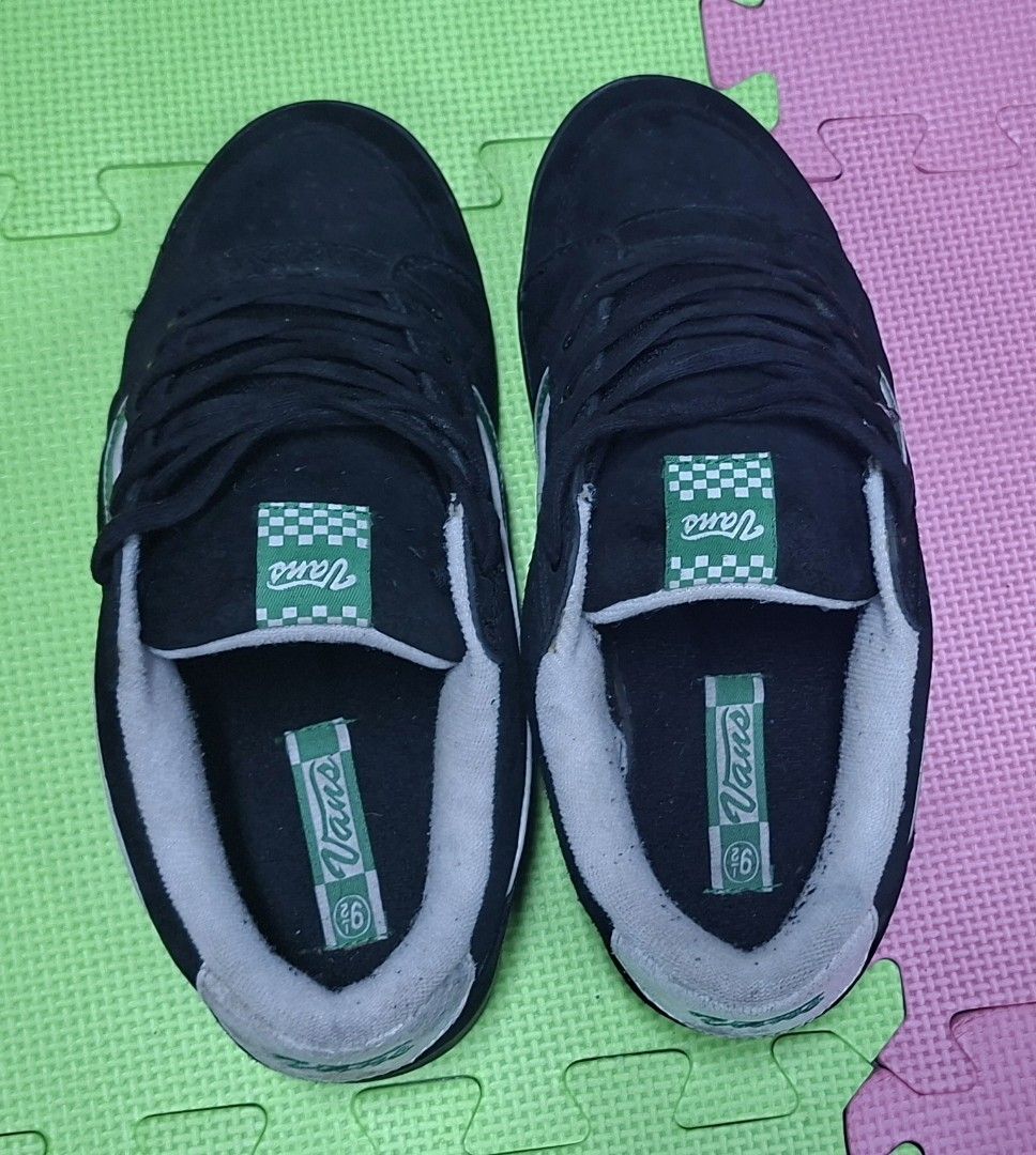 Vans Trainers (Size 8US) (Category: Sneakers) located in Manila. Submitted by declutrredgoods (Listing ID 1464285228, Image 2). Description: - Vans Skate Shoes - Color: Black Suede with Green Stripe Detail - Size: 8 - Features: Good grip sole pattern - Condition: Pre-owned, still plenty of life left - Ideal for: Skating or casual wear.