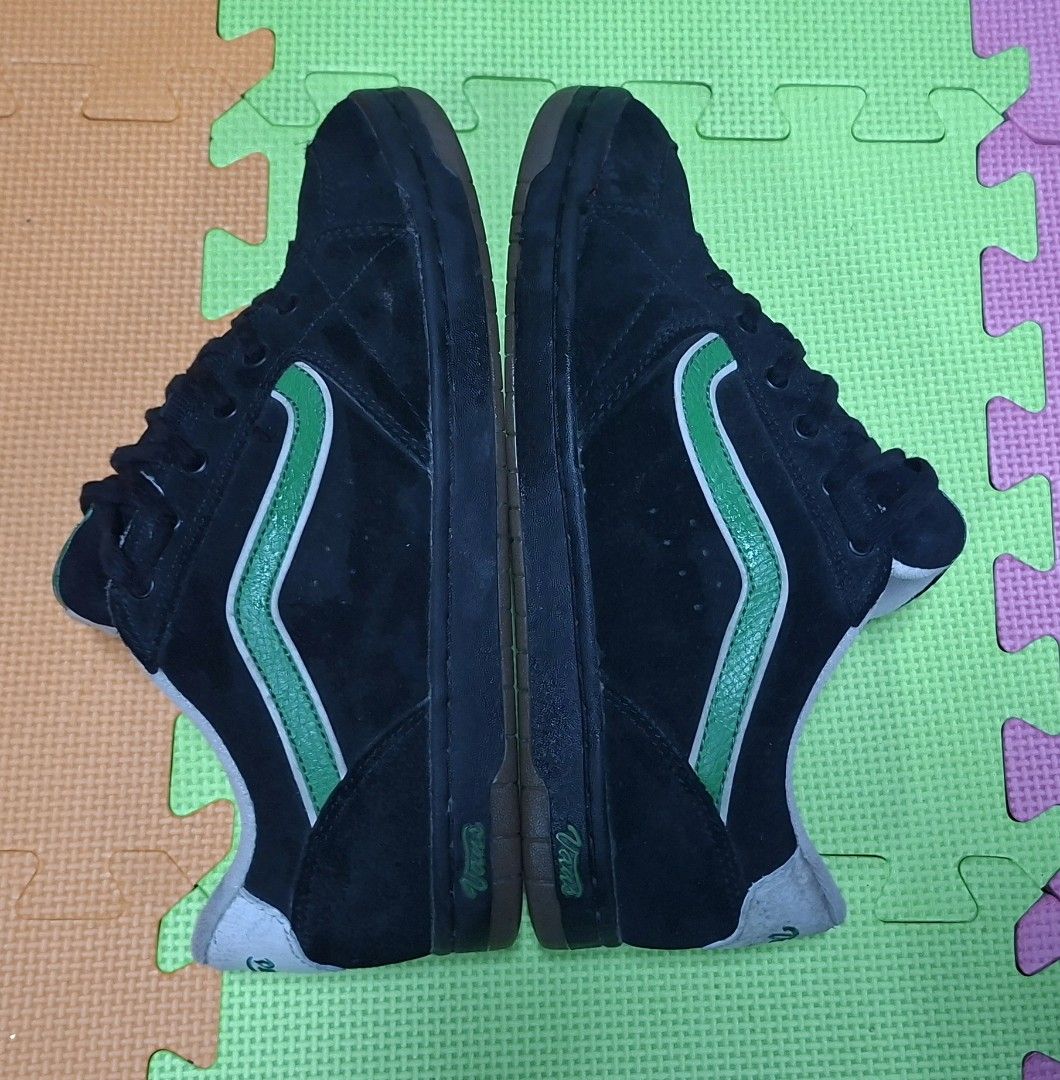 Vans Trainers (Size 8US) (Category: Sneakers) located in Manila. Submitted by declutrredgoods (Listing ID 1464285228, Image 3). Description: - Vans Skate Shoes - Color: Black Suede with Green Stripe Detail - Size: 8 - Features: Good grip sole pattern - Condition: Pre-owned, still plenty of life left - Ideal for: Skating or casual wear.