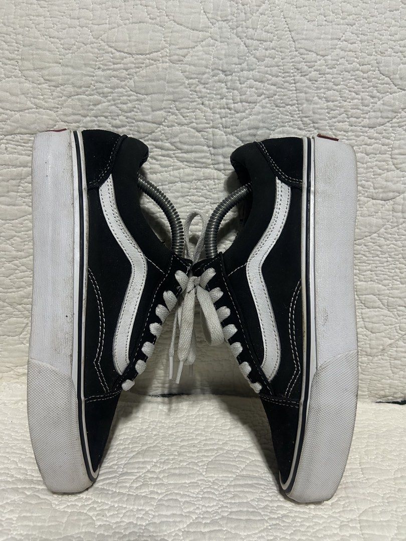 Vans Old Skool Platform Black White Sneakers (Category: Sneakers) located in Malaybalay. Submitted by thrifturessential (Listing ID 1464276889, Image 2). Description: - Classic Vans Old Skool Platform sneakers - Black canvas with iconic white side stripe - Chunky white platform sole for added height - White laces - Soles show minor wear but retain excellent grip - Perfect for casual, everyday styling.