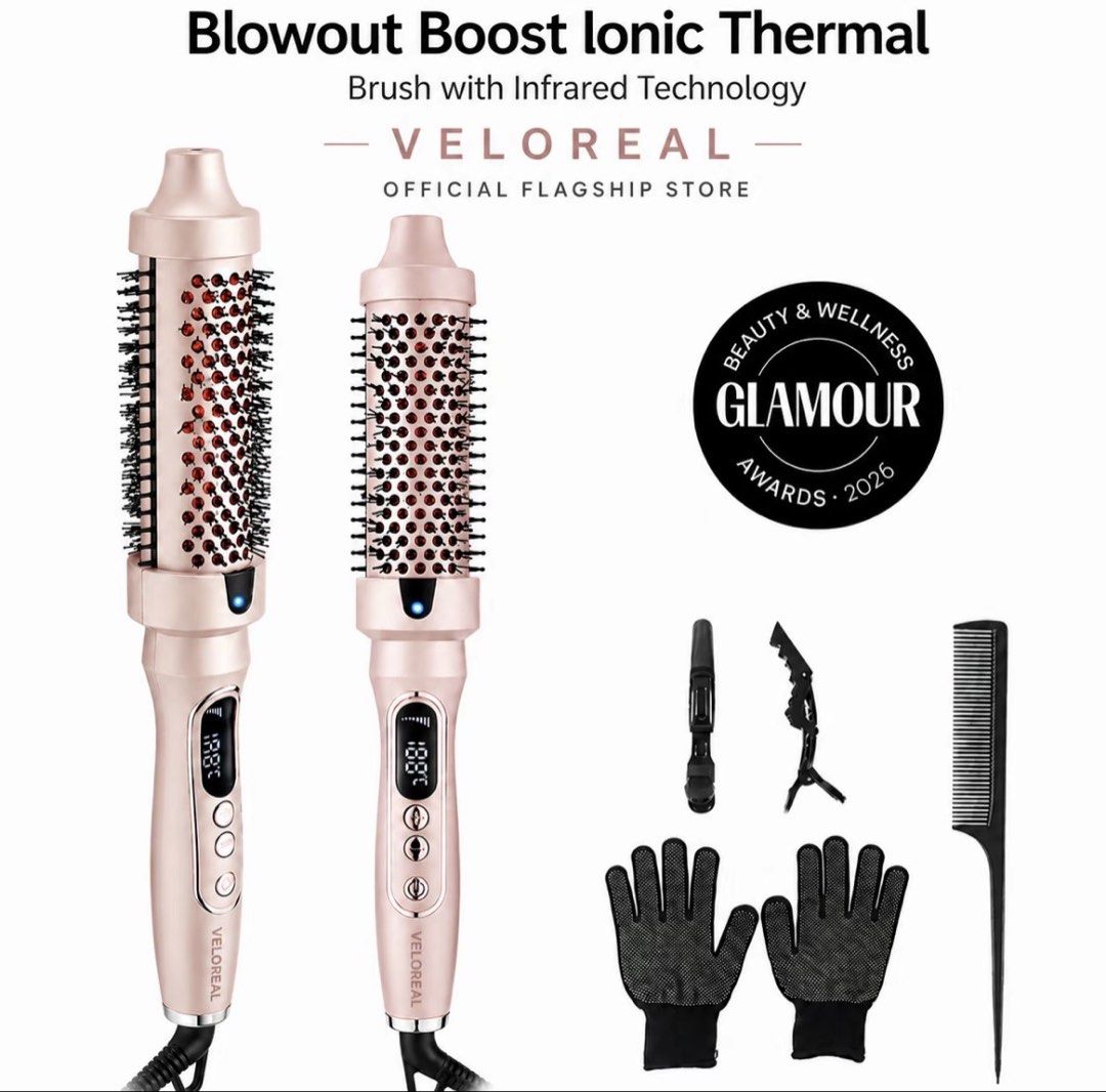 VELOREAL Blowout Boost Ionic Thermal Brush with Infrared Technology (Category: Hair) located in Manila. Submitted by cuevaswyno85037 (Listing ID 1464345484, Image 1). Description: - Achieve salon-quality blowouts at home. - Veloreal Blowout Boost Ionic Thermal Brush. - Infrared technology for faster drying and styling. - Adjustable temperature settings with LED display. - Includes styling clips, a comb, and heat-resistant gloves. .