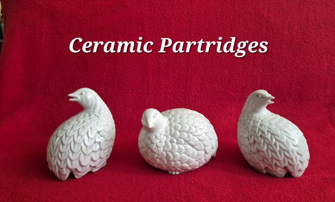 Vintage Partridge Figurines (Category: Figurines & Statues) located in Makati City. Submitted by maydeleo1 (Listing ID 1464213426, Image 2). Description: Vintage Partridge Figurines White glazed Ceramic Quail Figurines set Php1,200 for the set of 3pcs Handpainted Multi-colored Ceramic Partridge Figurine with gold trims Php1k take all for Php2k RFS Decluttering.