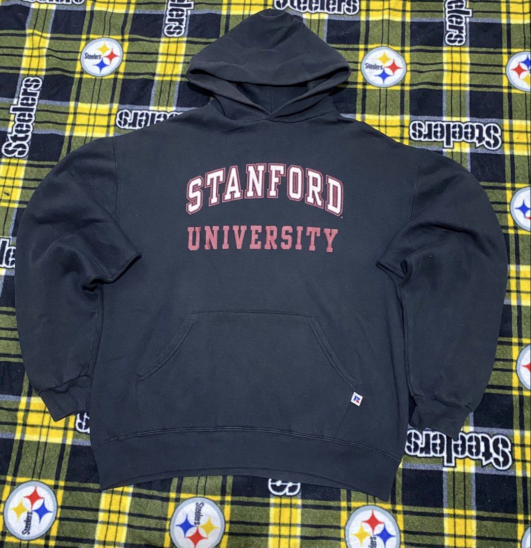 VINTAGE RUSSELL ATHLETIC, jacket (Category: Coats, Jackets and Outerwear) located in Cavite. Submitted by jc_thrift95 (Listing ID 1464163999, Image 1). Description: - This vintage black Stanford University hoodie features bold, arched red lettering across the chest and a classic Russell Athletic tag near the front pocket. - Made in Mexico - Color rate 8/10 (crack prints,still intact) - See pictures details for dimes..