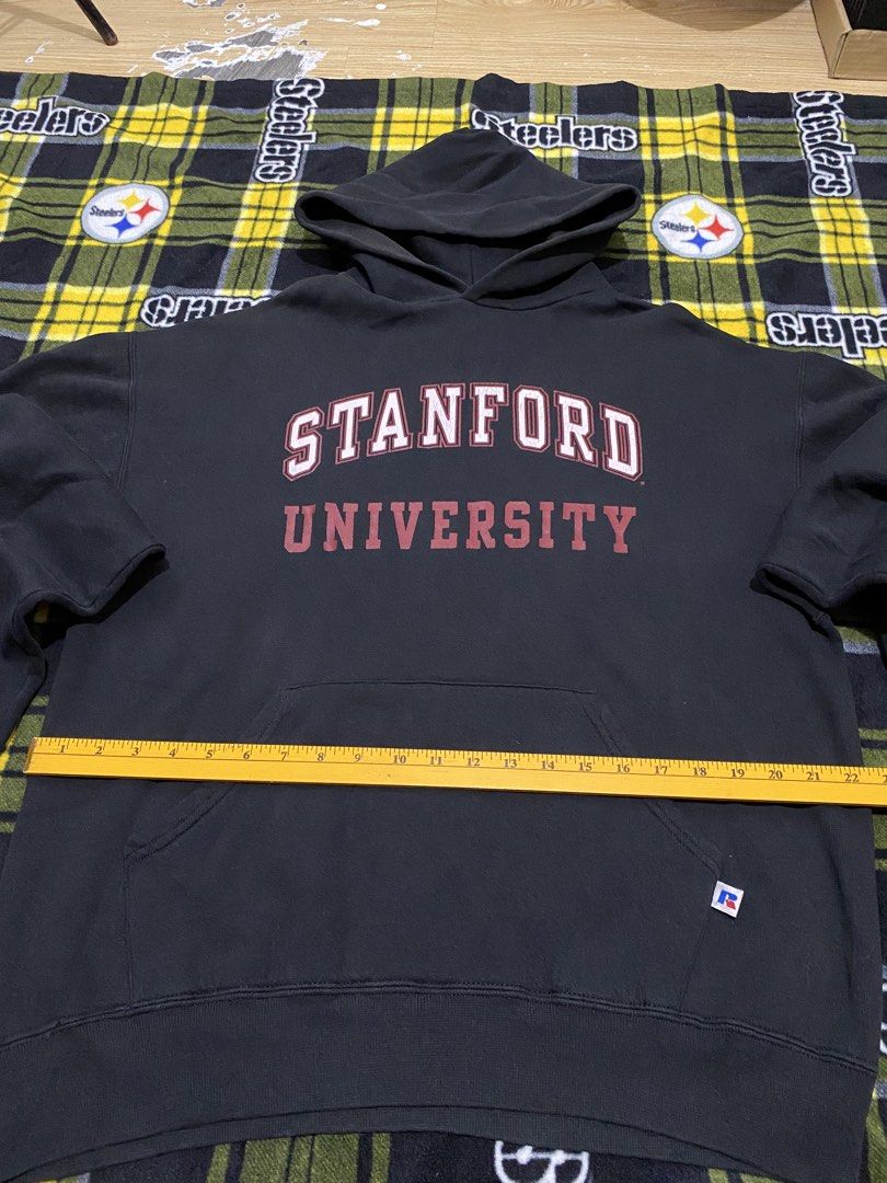VINTAGE RUSSELL ATHLETIC, jacket (Category: Coats, Jackets and Outerwear) located in Cavite. Submitted by jc_thrift95 (Listing ID 1464163999, Image 3). Description: - This vintage black Stanford University hoodie features bold, arched red lettering across the chest and a classic Russell Athletic tag near the front pocket. - Made in Mexico - Color rate 8/10 (crack prints,still intact) - See pictures details for dimes..