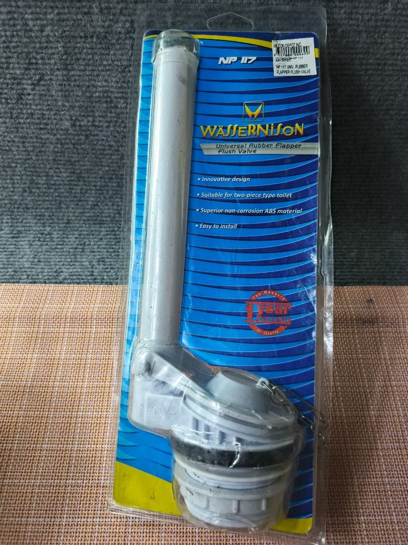 Wassernison NP 117 Universal Rubber Flapper Flush Valve (Category: Bathroom & Kitchen Fixtures) located in San Leonardo. Submitted by burgossanleonardo.12345 (Listing ID 1464182396, Image 1). Description: - Wassernison NP 117 Universal Rubber Flapper Flush Valve - Innovative and easy-to-install design - Suitable for two-piece type toilets - Made from superior non-corrosion ABS material - Includes a 1-year warranty.