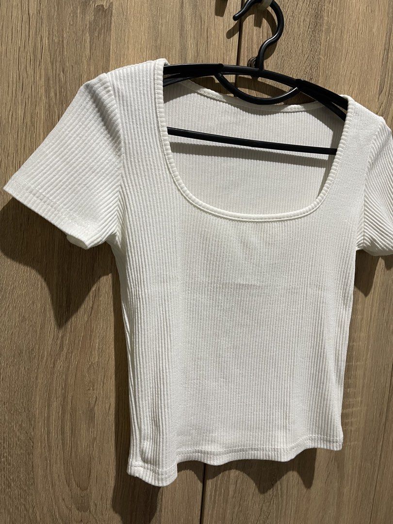 White Ribbed Square Neck Short Sleeve Top (Category: Sleeveless) located in Manila. Submitted by preloveditems_jem (Listing ID 1464303883, Image 2). Description: Basic white ribbed top. Square neckline, short sleeves. Stretchy material, fits close to the body. Easy to pair with anything in your wardrobe. Great for layering or wearing on its own. A simple staple piece..