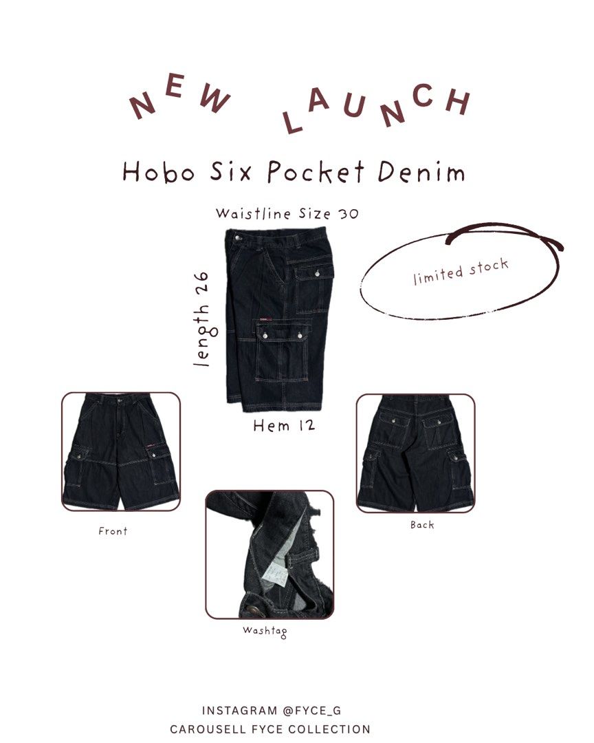 Y2k Hobo Six Pockets (Category: Shorts) located in Bacolod City. Submitted by fyceee (Listing ID 1464243603, Image 1). Description: Size 30 Length 26 Hem 12 No flaws.