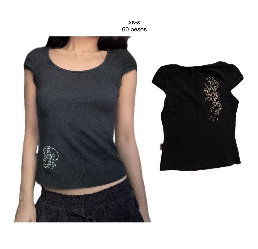 Y2K Sparkly Dragon & Logo Cap Sleeve Tops (Category: Sleeveless) located in Lucena. Submitted by fn.clst (Listing ID 1464159211, Image 1). Description: xs-s.