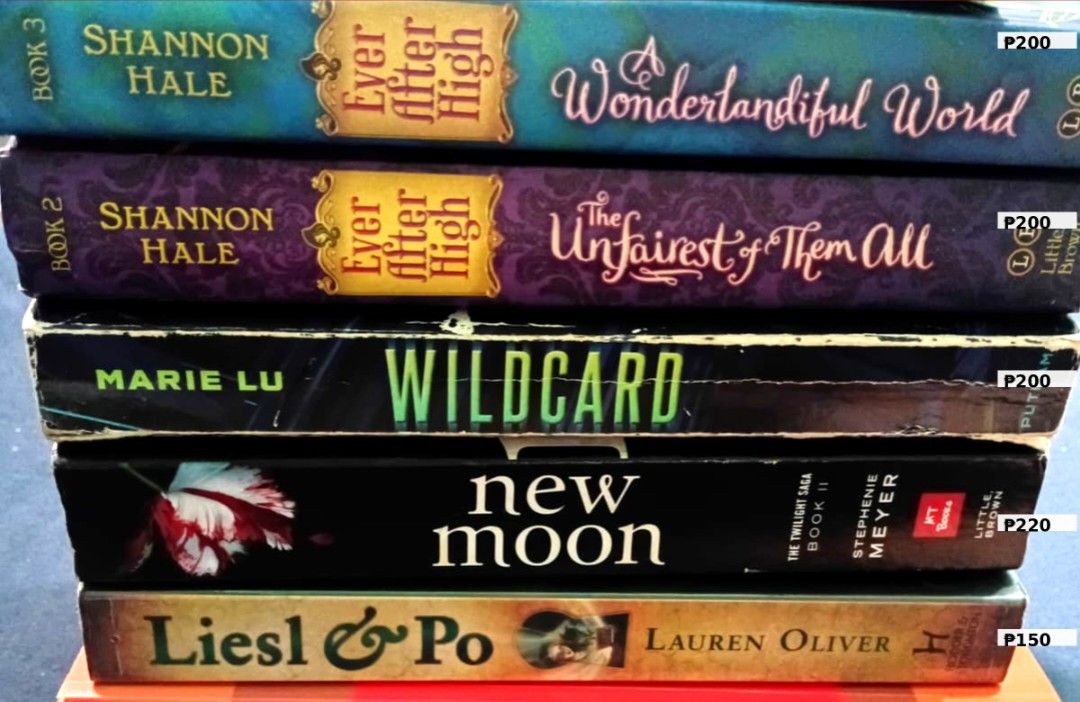 YA Fiction Bundle 4 (Category: Storybooks) located in Taguig. Submitted by rb3637. (Listing ID 1464331021, Image 1). Description: 📚 YA FICTION BUNDLE - 5 Books - All Fiction / Fantasy PRICE LIST : • Ever After High Book 3 A Wonderlandiful World - ₱200 ( SOLD )📍📍📍📍 • Ever After High Book 2 The Unfairest of Them All - ₱ 180 ( have highlights on pages ) • Wildcard by Marie Lu (Warcross #2) - ₱150 - has spine wear / creases but complete pages • 