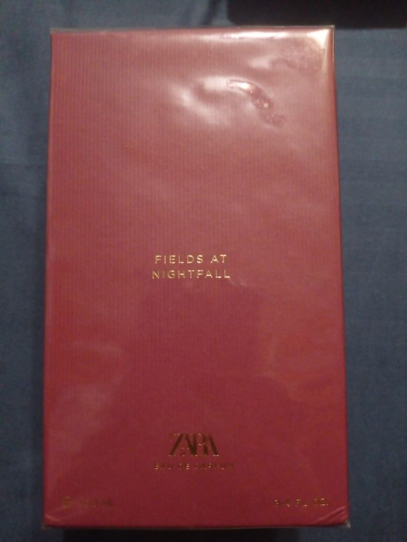 Zara Fields at Nightfall Eau de Parfum 100ml (Category: Fragrance & Deodorants) located in Paranaque City. Submitted by annhua17524 (Listing ID 1464234096, Image 1). Description: - Zara Fields at Nightfall Eau de Parfum - 100ml bottle, RARE hardbound box - Brand new, still sealed in original packaging - US purchase - Made in Spain .