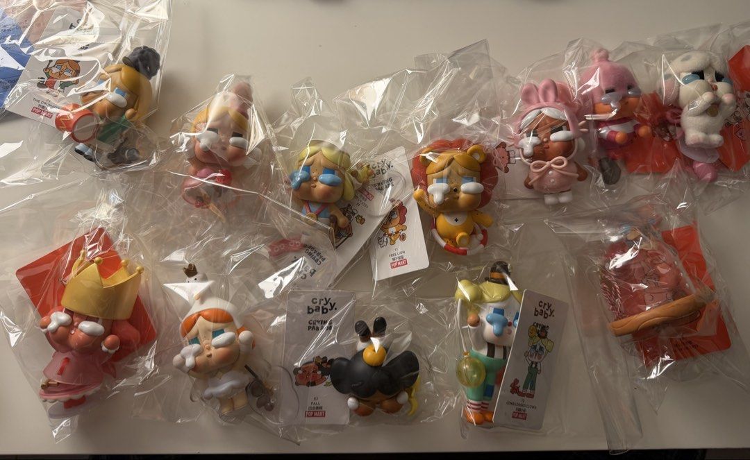 12pc Pop Mart Crybaby lot (Category: Designer & Blind Box Toys) located in Quezon City. Submitted by jgnzls (Listing ID 1464513284, Image 1). Description: Just displayed some have cards some don’t. What you see is what you get, they could all pass as new just no box. MOD:Grab MOP:gcash/bpi/maya.