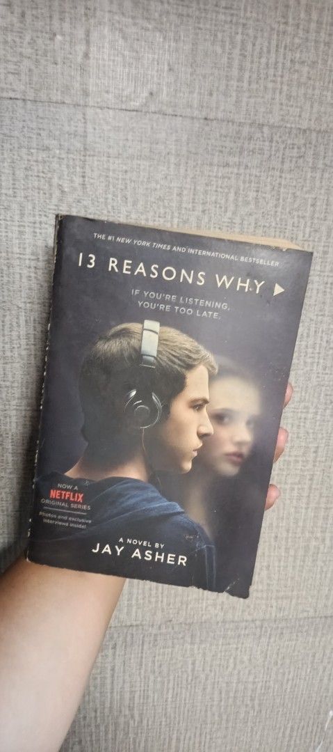 13 Reasons Why by Jay Asher Novel (Category: Storybooks) located in Paranaque City. Submitted by Jhayous (Listing ID 1464474597, Image 1). Description: - 13 Reasons Why novel by Jay Asher - Based on the popular Netflix original series - Includes exclusive interviews - Pages are slightly yellowed due to age - Cover shows some signs of wear - A compelling read for fans of the show or anyone seeking a captivating story.