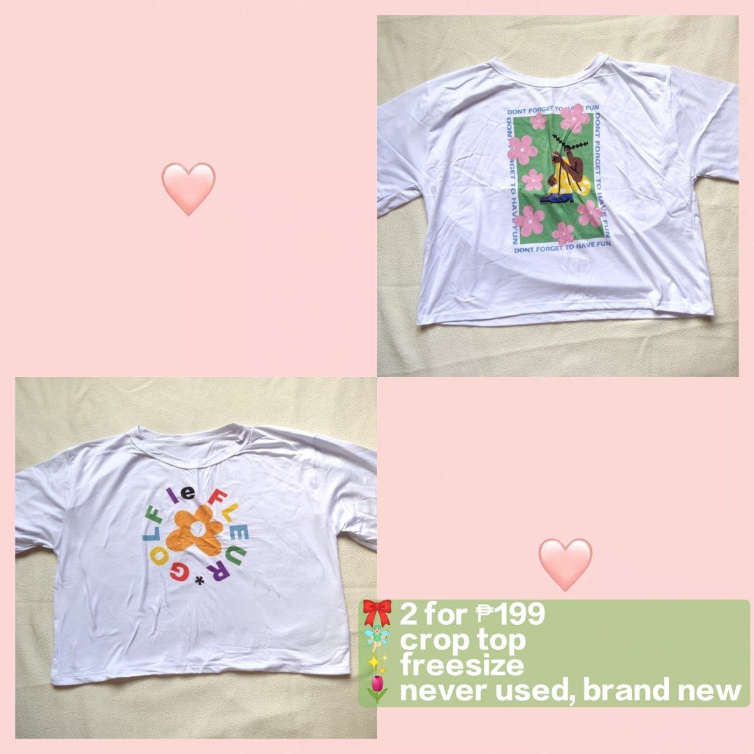 2 for P150 White Crop Tops - Freesize (Category: Shirts) located in Caloocan City. Submitted by angelinee123 (Listing ID 1464411215, Image 1). Description: 2 for ₱150! (Never been used) •Payment methods: Gcash (item price + sf) • Payment first policy • Delivery option: - J&t delivery : 2-3 days depends on loc - Lalamove: same day delivery - meetup: 5th avenue lrt station only (cod avail) .