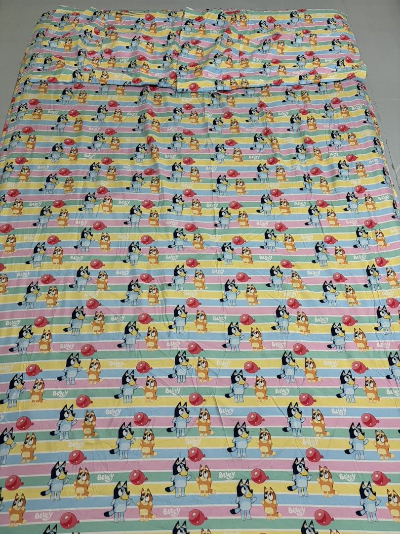 3 in 1 Bluey Character Bedsheet (Category: Bedding & Towels) located in Pateros City. Submitted by lovealy_07 (Listing ID 1464446606, Image 1). Description: Cotton garterized Brandnew double to Queen Size with 2 pillowcases.