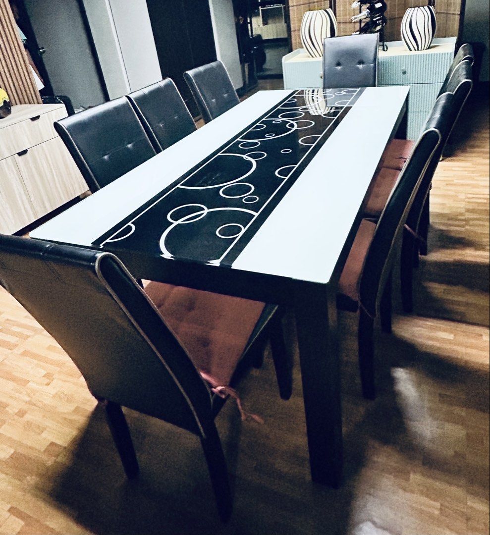 8 Seater Wooden Dining Set ! 😀😀 (Category: Tables & Sets) located in Makati City. Submitted by about_the_fit_ph (Listing ID 1464364096, Image 1). Description: 🤎 8-SEATER WOODEN DINING SET —Php35,000 ONLY! 🤎 ✨ SRP ₱65,000 — Now only Php30k! Beautiful dark brown wooden 8-seater dining set with elegant glass tabletop. Well cared for and in very good condition, used for around 3 years. 📏 Size: 180cm L × 90cm W × 73cm H ✔️ Complete 8-seater set ✔