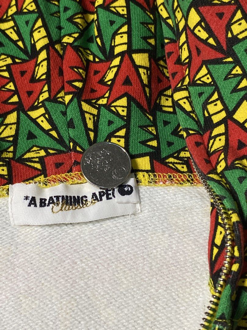 A BATHING APE RASTA FULL ZIP HOODIE (Category: Coats, Jackets and Outerwear) located in Antipolo. Submitted by asiansnot613 (Listing ID 1464481932, Image 2). Description: wts a bathing ape rasta full zip hoodie 23.5x26.5 | used - good authentic. dm for more details. antipolo city, rizal📌.