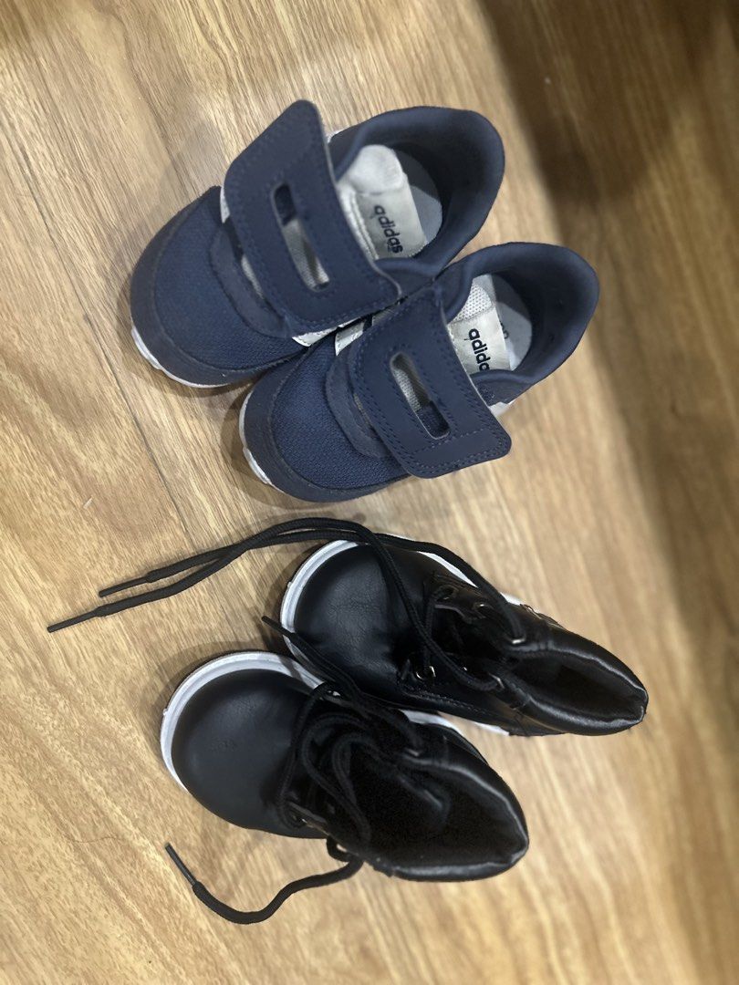 Adidas & Classic Baby Boots Bundle (Category: Babies & Kids Fashion) located in Cavite. Submitted by BagsNTags (Listing ID 1464519279, Image 1). Description: - Bundle of 2 pairs of baby shoes - Includes navy blue Adidas sneakers with velcro straps - Includes black classic boots with laces and a chunky sole - Both are size 20 US 5K - Great for little ones.