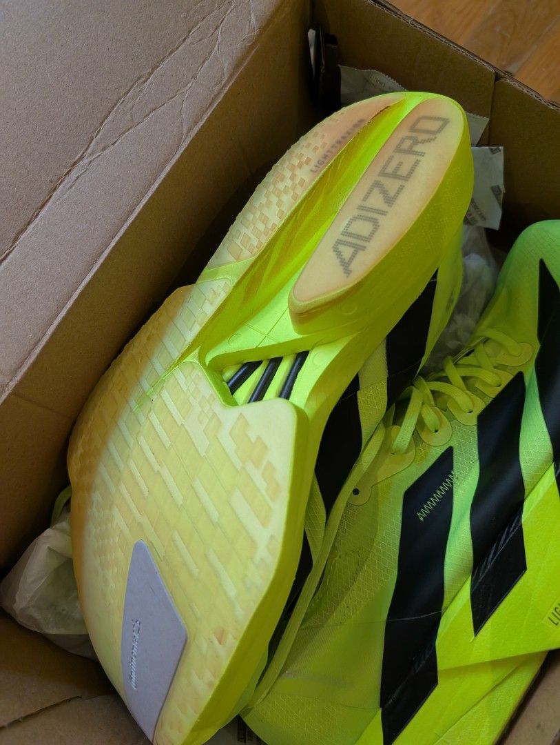 Adidas Adizero Adios Pro 4 (Category: Other Sports Equipment and Supplies) located in Pasay City. Submitted by bottomdrawermnl (Listing ID 1464427984, Image 3). Description: ADIZERO ADIOS PRO 4 M Condition: 9.5/10 Issues: none - Used only on VERMOSA track (5km run) - Size: US 9 / UK 8.5 - Lightstrike Pro cushioning - Outsole: Continental rubber - Original Price: PHP 13,000.00 RFS: injured.