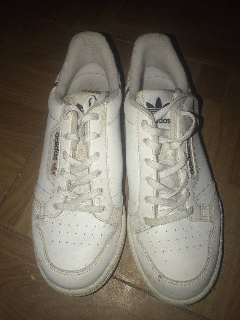 Adidas Continental 80 White Sneakers (Category: Sneakers) located in Manila. Submitted by boldeagle-296e (Listing ID 1464500288, Image 1). Description: - White Adidas Continental 80 sneakers - Size: 5 UK / 38 EU - Made in Indonesia - Shows some signs of wear on soles and uppers - Plenty of life left - Classic, versatile style - No box.