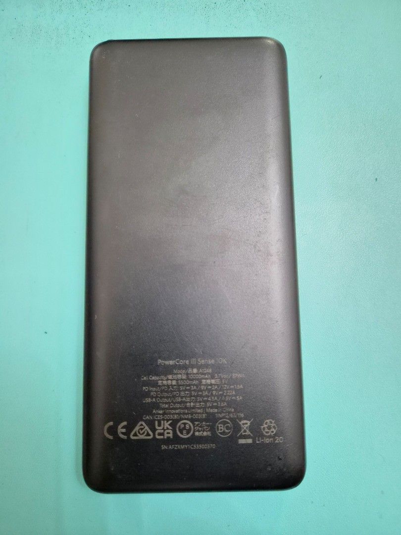 Anker Powerbank 10,000mah (Category: Batteries & Power Banks) located in Makati City. Submitted by loisandclark (Listing ID 1464525058, Image 2). Description: - Brand: Anker - Model: PowerCore III Sense - Capacity: 10,000mAh - Design: Dual-sided finish with textured fabric on one side and matte black on the other. - Portability: Compact and easy to carry. - Reliable power for your devices on the go. RFS: too many powerbanks contact 0917 856 7355 