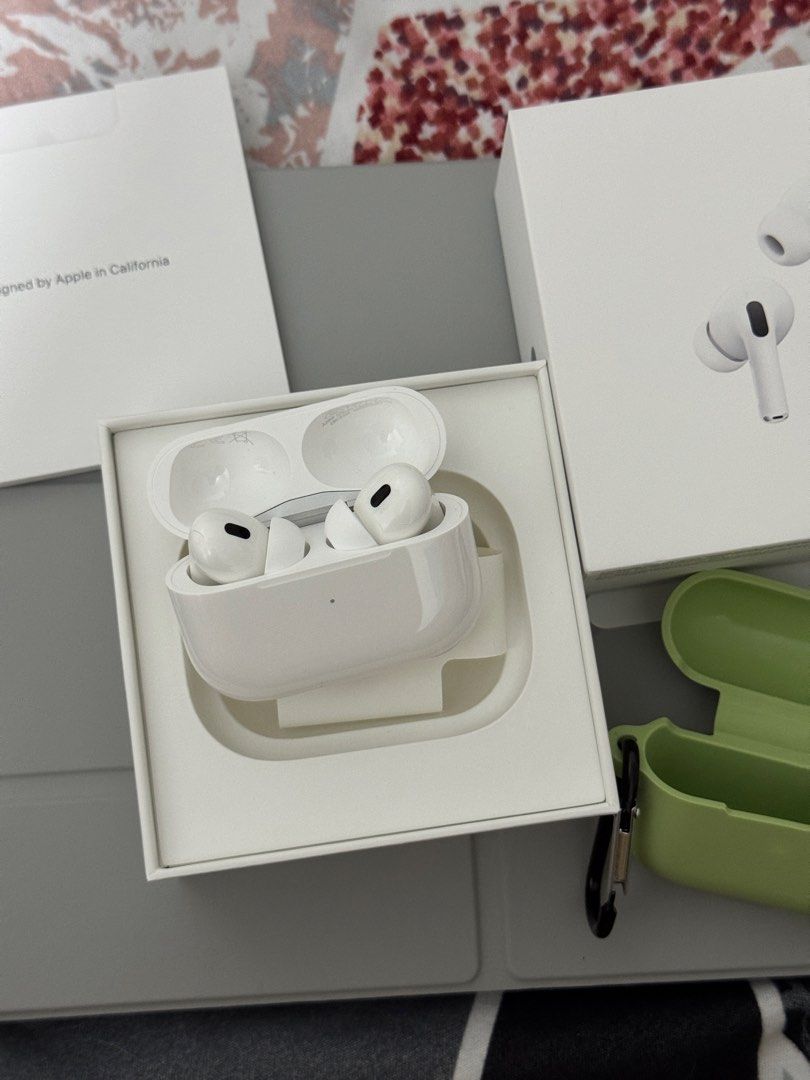 Authentic Apple AirPods Pro (2nd generation) with MagSafe Charging Case -Type C 2026 (Category: Earphones) located in Taguig. Submitted by paulacruzz (Listing ID 1464460906, Image 1). Description: Authentic Apple Airpods Pro 2 Bought from Apple last April 2026 (No receipt Already) Superior Active Noise Cancellation and Transparency Mode Spatial Audio USB-C charging and Magsafe compatible With Case speakers for find my alert Up to 6 hours of liste