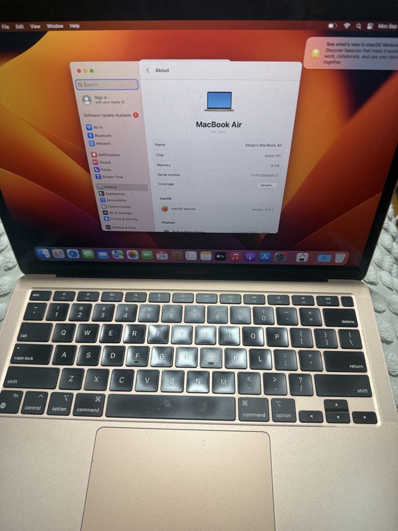 Apple MacBook Air (Rose Gold) (Category: Laptops & Notebooks) located in Manila. Submitted by prelovedbymb97 (Listing ID 1464535615, Image 1). Description: - Rose Gold MacBook Air - Runs macOS Ventura (v13.0.1) - Serial Number: FVYF1DKQAQLC - Still works perfectly!.