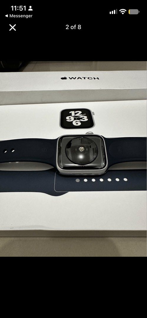 Apple Watch se (Category: Wearables & Smart Watches) located in Manila. Submitted by bhern17 (Listing ID 1463745227, Image 3). Description: Mga ka-tech! Selling my pre-loved Apple Watch SE, 44mm, Silver Aluminum Case with Abyss Blue Sport Band. Super fresh pa 'to, parang bago lang! Perfect for everyday use, fitness tracking, and staying connected. Complete set with box charger wireless replacement. ready for its new owner..
