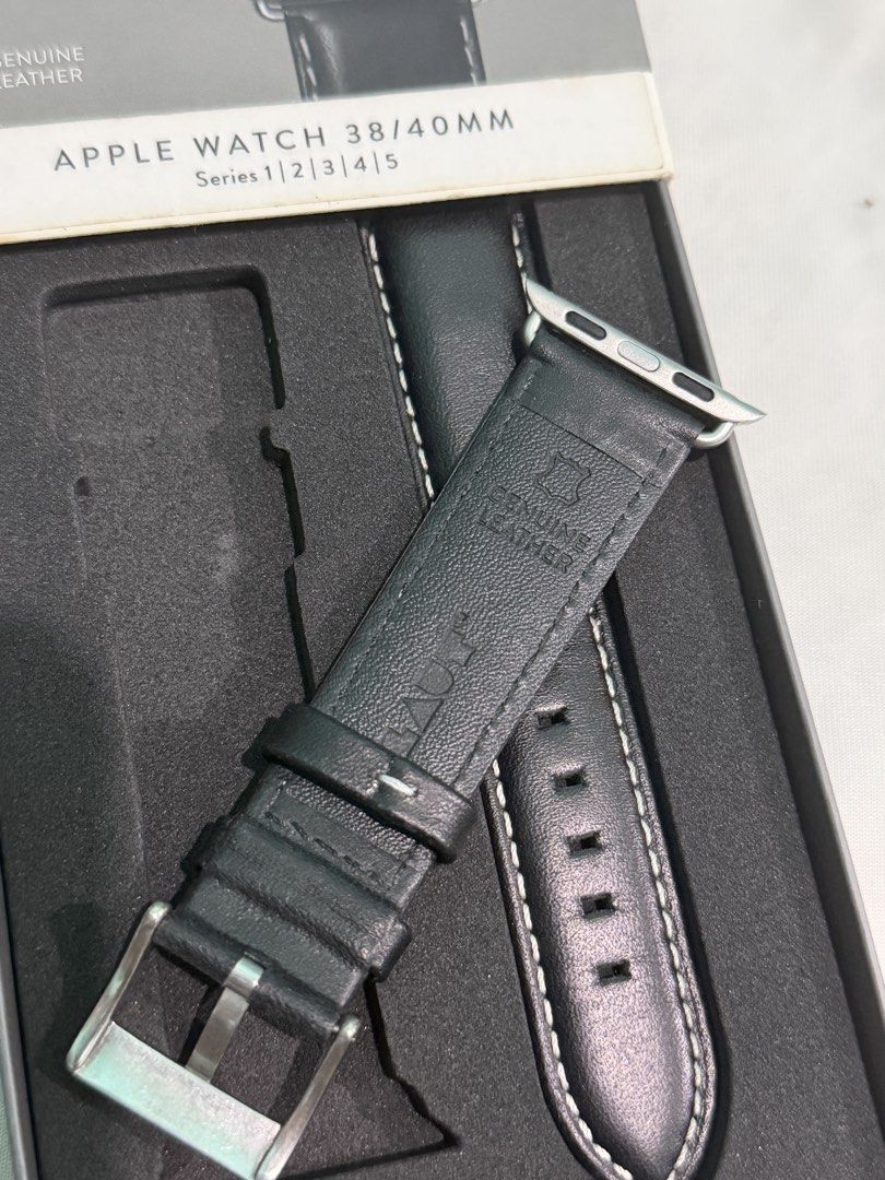 Apple watch strap (Genuine Leather) (Category: Wearables & Smart Watches) located in Quezon City. Submitted by jpfinds (Listing ID 1464501690, Image 3). Description: Leather Apple watch strap Bought at PowerMac Center Brand new For Apple watch series 1-5 and SE (38 / 40 mm).