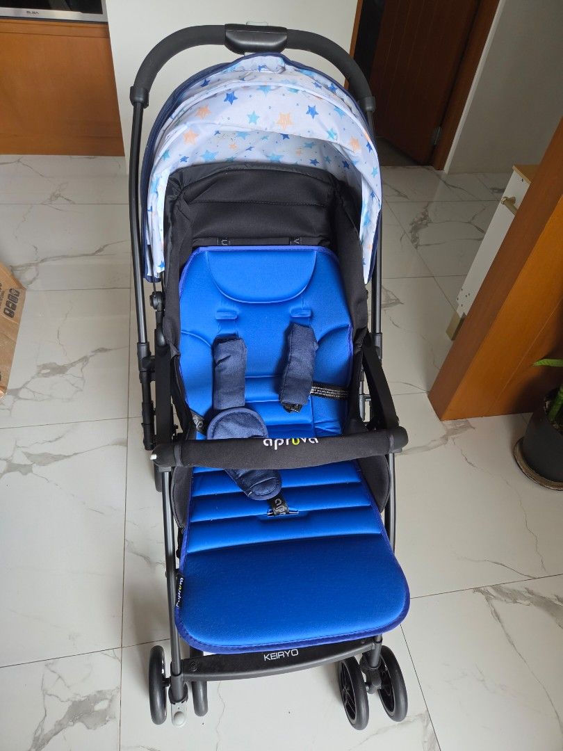 Apruva Keiryo Lightweight Baby Stroller - Blue (Category: Strollers) located in Taytay. Submitted by boymomof3 (Listing ID 1464400345, Image 3). Description: - Lightweight Keiryo stroller - Blue seat and canopy with a fun star pattern - Easy to maneuver with four wheels - Convenient storage basket underneath - Folds compactly for easy storage and travel - Perfect for on-the-go families - Received as a gift and used only once to test it. - RFS: de
