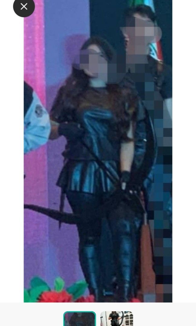 Archery Costume (Category: Sets or Coordinates) located in Quezon City. Submitted by Mayas_Warehouse (Listing ID 1464505396, Image 2). Description: for rent or sale security dep of 800 -Black warrior costume - Includes: top, skirt, pants, and gloves - Top: Leather-like appearance - bow and arrow included 2pcs - Perfect for cosplay or themed events.