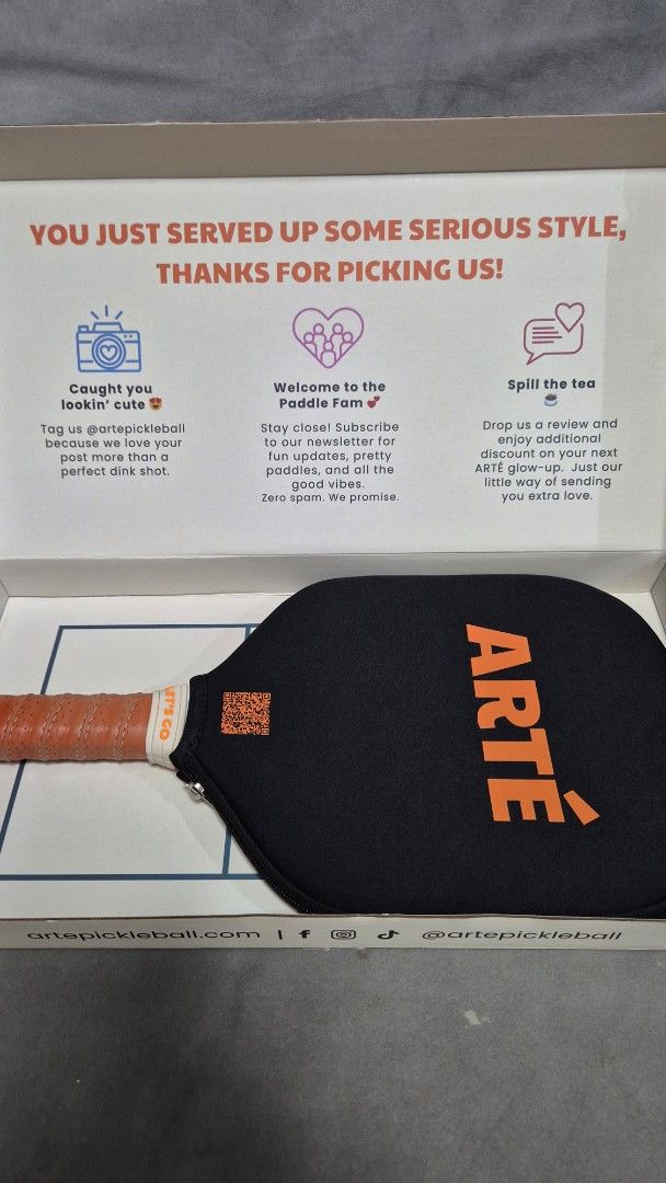ARTE Pickleball Paddle - Bliss v2 (Category: Racket and Ball Sports) located in Caloocan City. Submitted by greenthumbmnl (Listing ID 1464469085, Image 2). Description: - ARTE Bliss v2 pickleball paddle - Adorable and cute design - Comes with a protective cover - Ideal for playing pickleball - Get ready for your next game with this stylish paddle approx 5 times used only still like new condition.