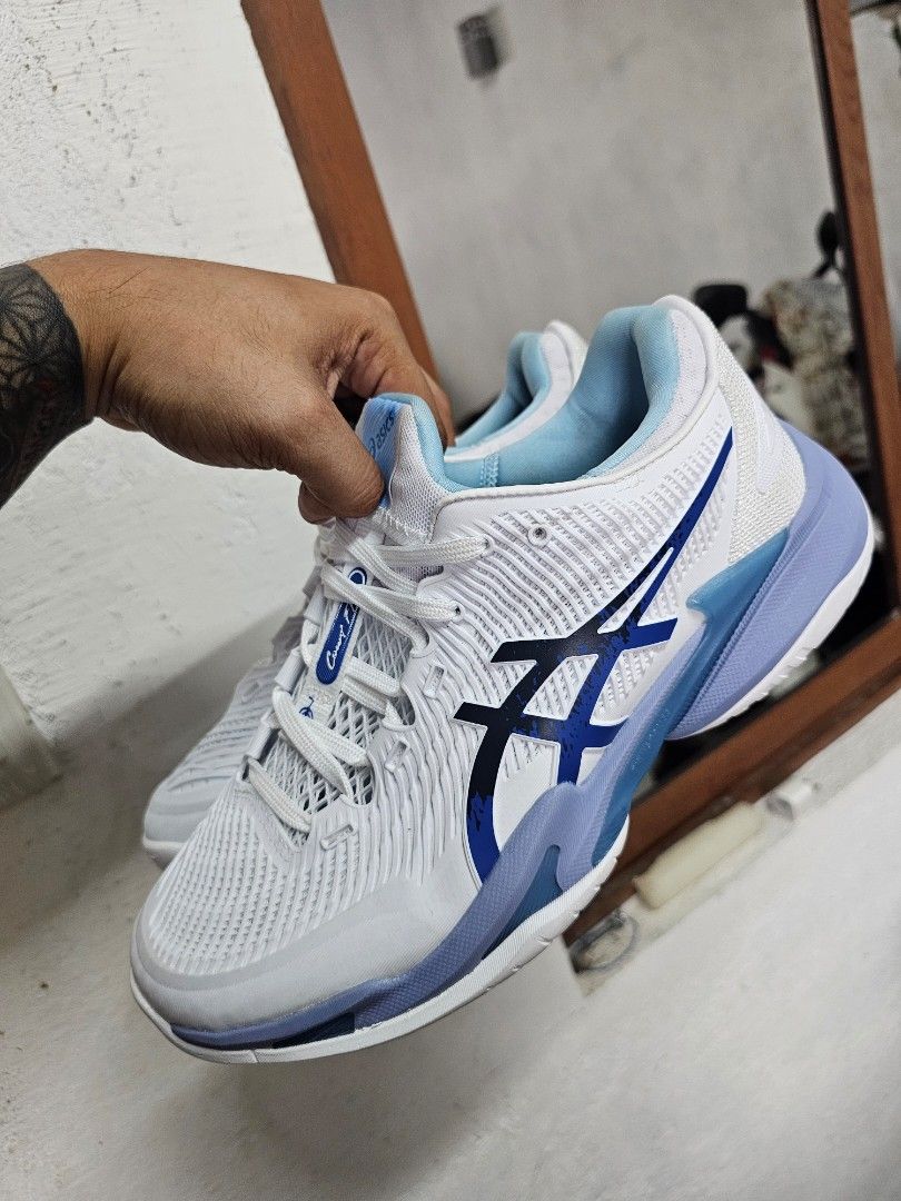 ASICS COURT FF 3 NOVAK (Category: Sneakers) located in Quezon City. Submitted by jerome2929 (Listing ID 1464387455, Image 2). Description: - ASICS COURT FF 3 NOVAK - Color: White with blue accents - Perfect for indoor court sports - Lightweight and supportive design - Excellent outsole grip - Ready for your next game!.