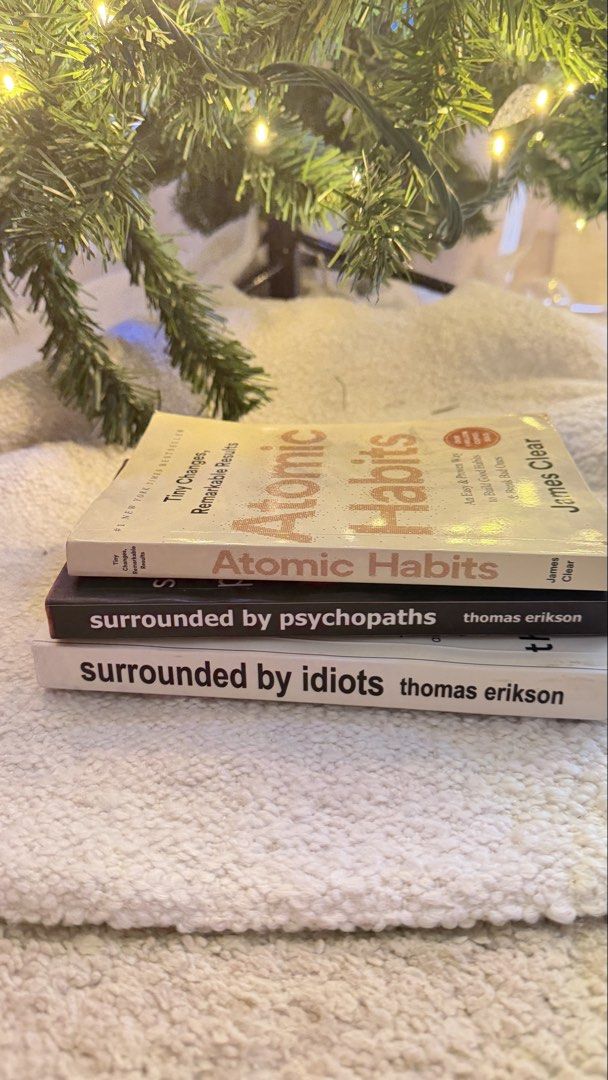Atomic Habits, Surrounded by Psychopaths & Idiots Books (Category: Storybooks) located in Manila. Submitted by pinklilo (Listing ID 1464446200, Image 2). Description: - Bundle includes 3 popular books: - Atomic Habits by James Clear - Surrounded by Psychopaths by Thomas Erikson - Surrounded by Idiots by Thomas Erikson - Perfect for personal development and improving people skills. - All books are in good, pre-loved condition..