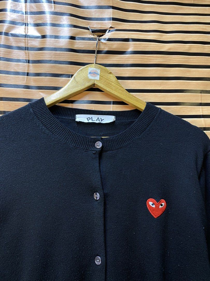 AUTHENTIC CDG PLAY CARDIGAN (Category: Coats, Jackets and Outerwear) located in Makati City. Submitted by drip.poww (Listing ID 1464536507, Image 3). Description: - Authentic Cdg play - Color: Black - Size: Meduim - Dimes: 21x26 - Authentic - Excellent condition - Need wash, fresh from bale - Material: 100% Cotton Please don’t expect too much—these are thrifted (ukay) items. 😊 !!STILL NEGOTIABLE!!.