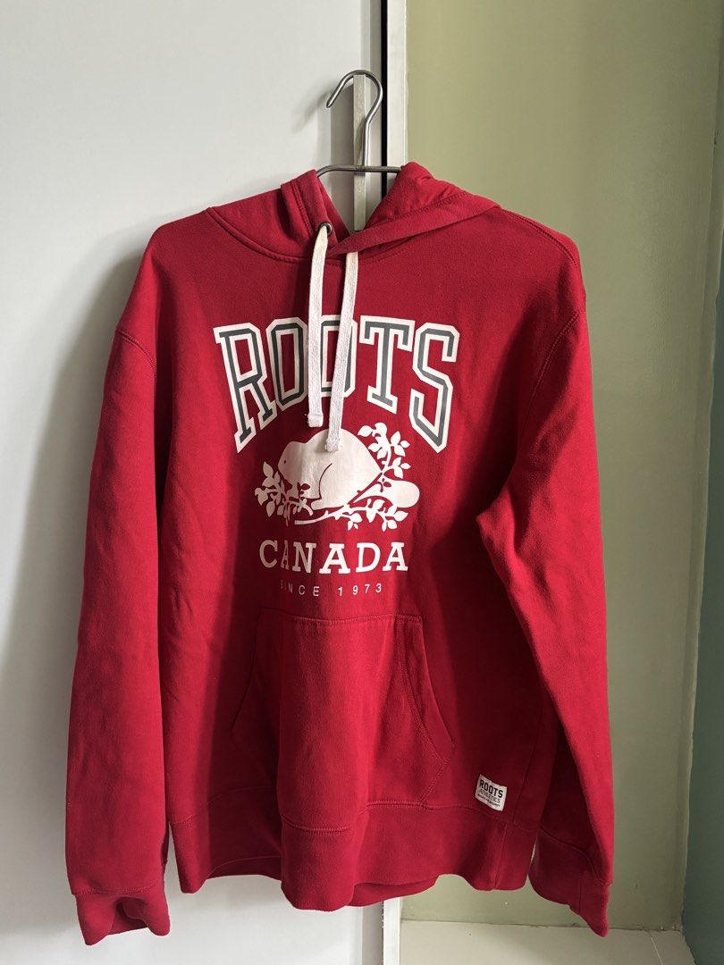 Authentic Roots Canada Red Pullover Hoodie (Category: Coats, Jackets and Outerwear) located in Quezon City. Submitted by saveproject (Listing ID 1464403386, Image 1). Description: Classic Roots Fleece Pullover Hoodie, in excellent condition. Medium size. .