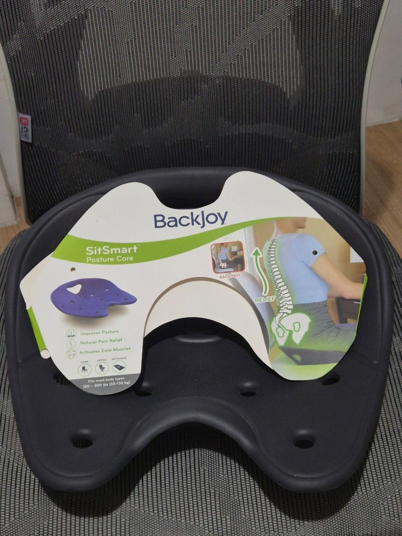 BackJoy SitSmart Posture Core Seat Cushion (Black / Charcoal) (Category: Chairs) located in Manila. Submitted by falafau (Listing ID 1464546645, Image 2). Description: Condition: ​Lightly used (used around 5 -10 times only). Comes with original cardboard packaging/tag. Cleaned and sanitized. It just sits in my cabinet. ​Description: ​Selling my BackJoy SitSmart Posture Core posture-correcting seat cushion. Only used about 5 times, as good as new 